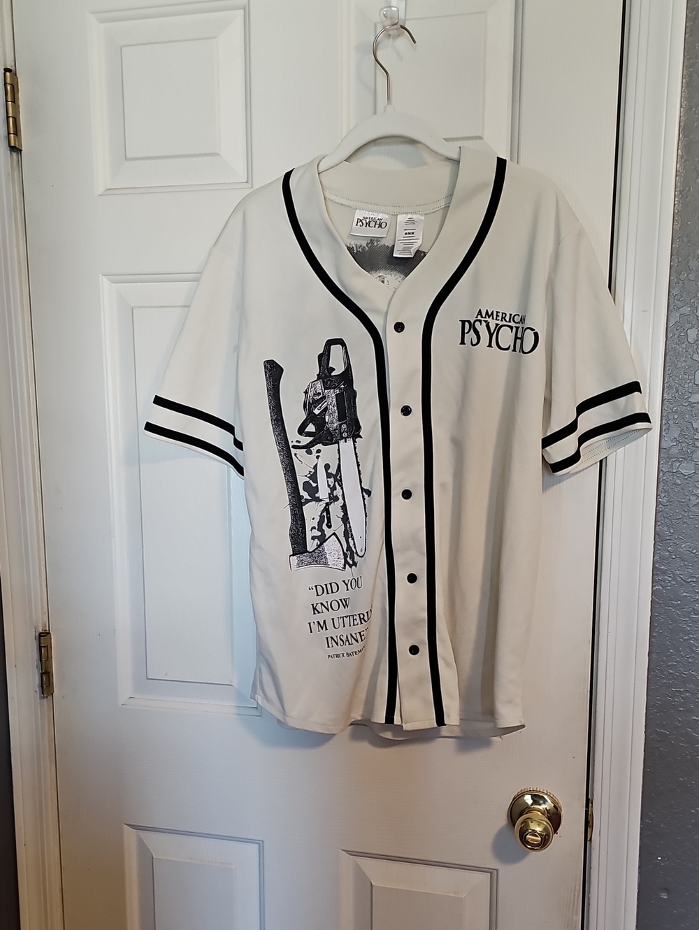 American Psycho White Baseball Jersey with Black Trim